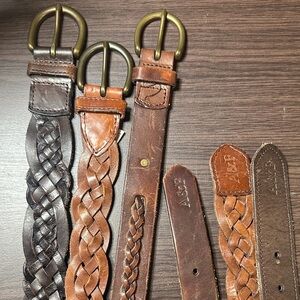 Abercrombie & Fitch Genuine Brown Leather Braided Belts Size XS- bundle of 3